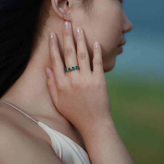 Gold plated Silver ring with Rough Apatite