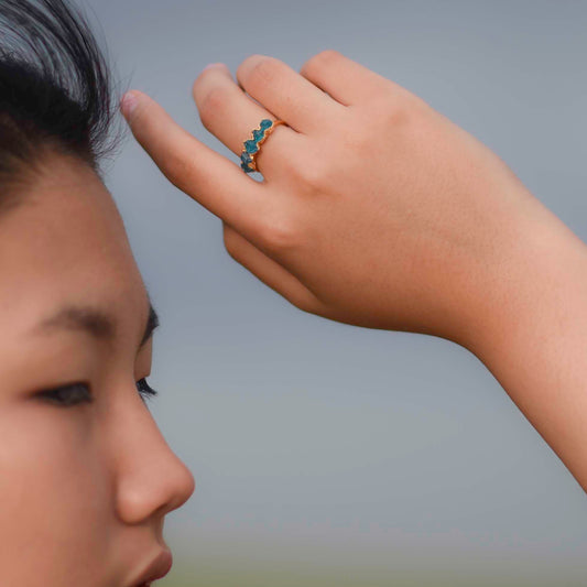 Gold plated Silver ring with Rough Apatite