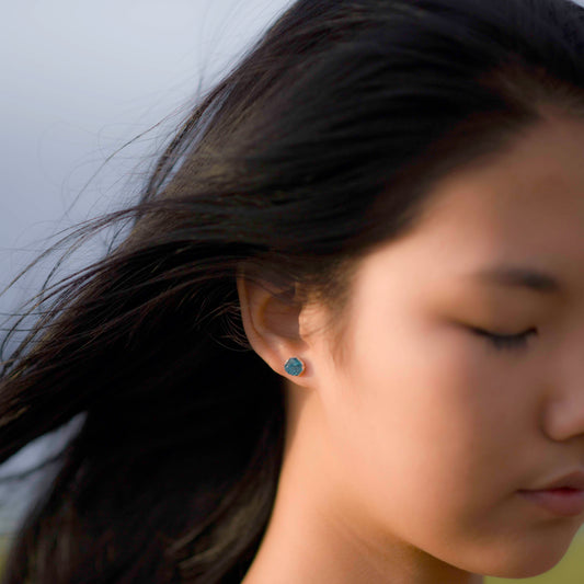Silver stud earrings with Rough Apatite