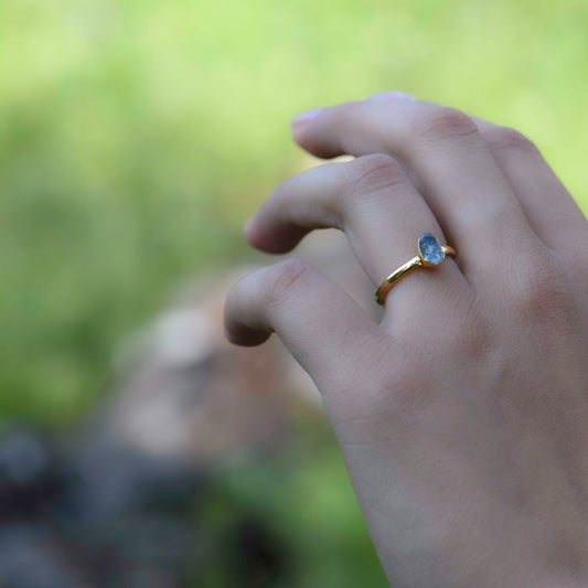 Gold plated Silver ring with Rough Aquamarine