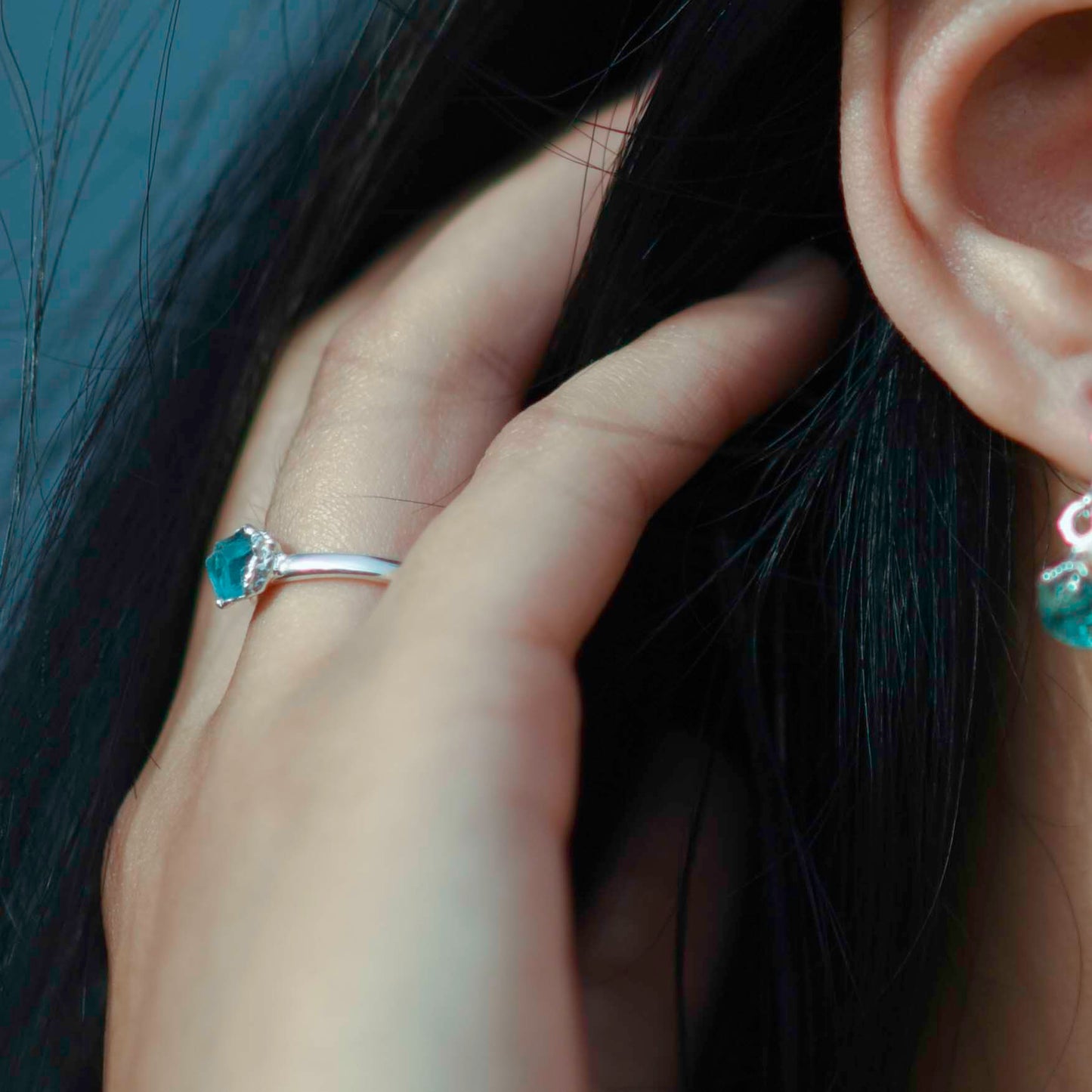 Silver ring with Rough Apatite