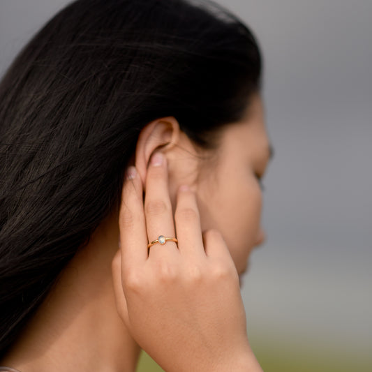 Gold plated Silver ring with Rough Moonstone