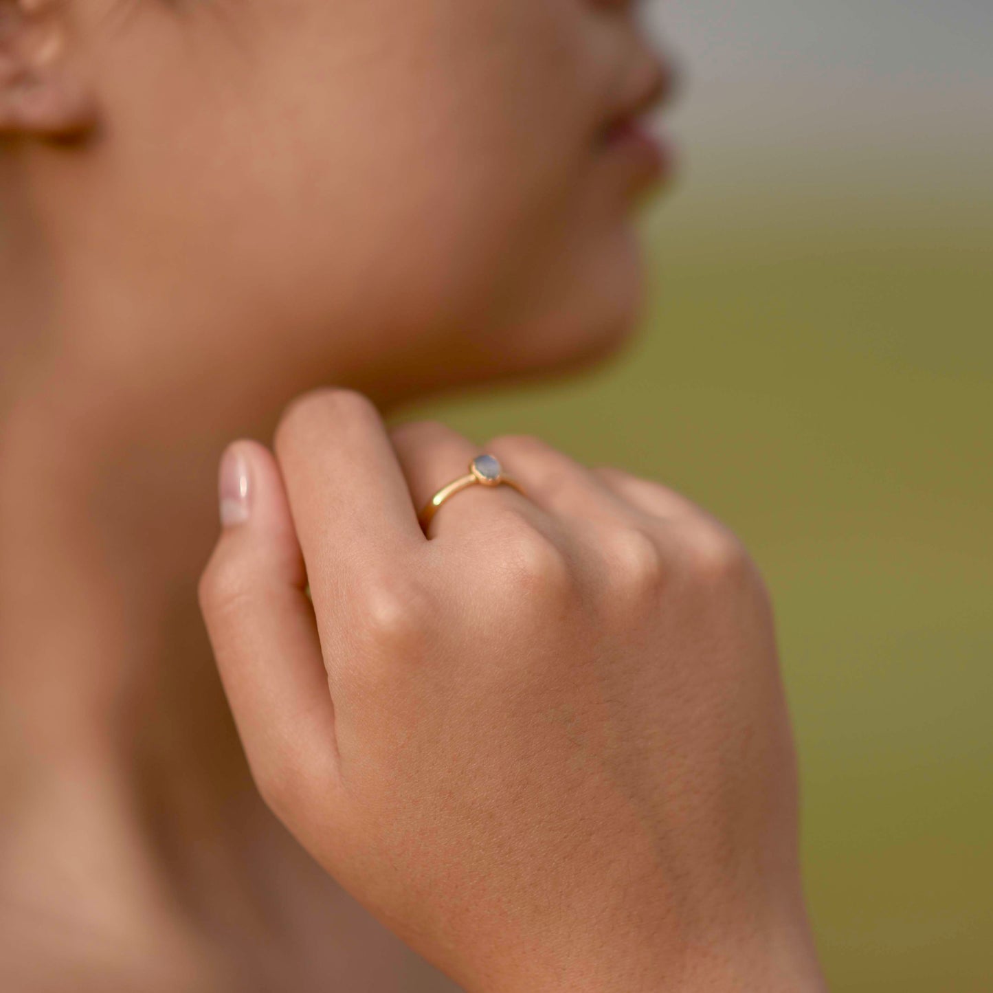 Gold plated Silver ring with Rough Moonstone