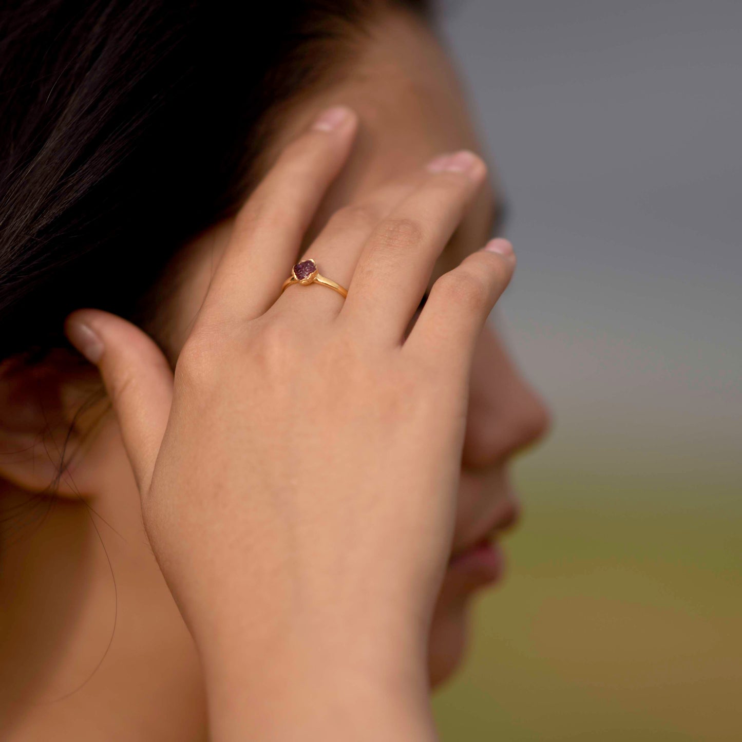 Gold plated Silver ring with Rough Ruby