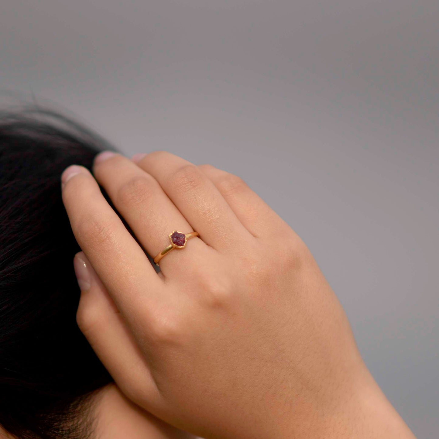 Gold plated Silver ring with Rough Ruby