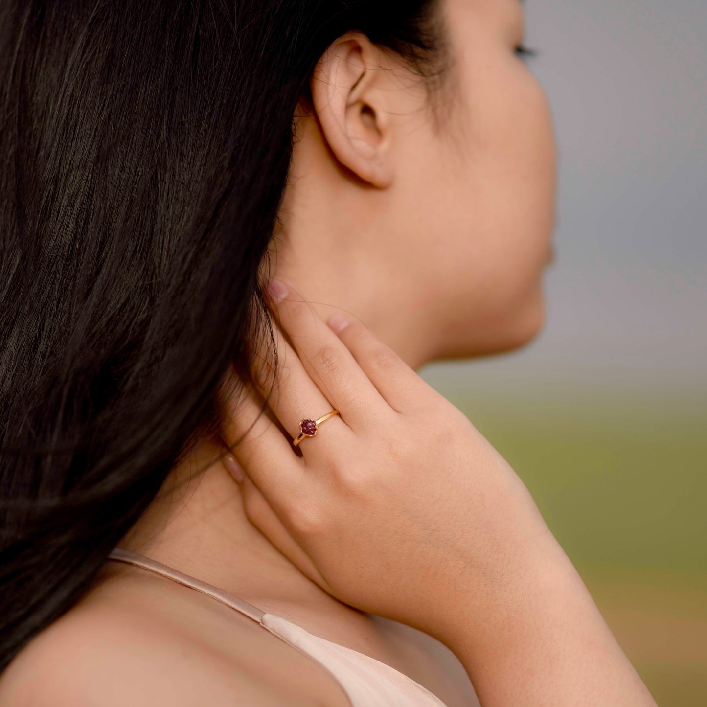 Gold plated Silver ring with Rough Ruby