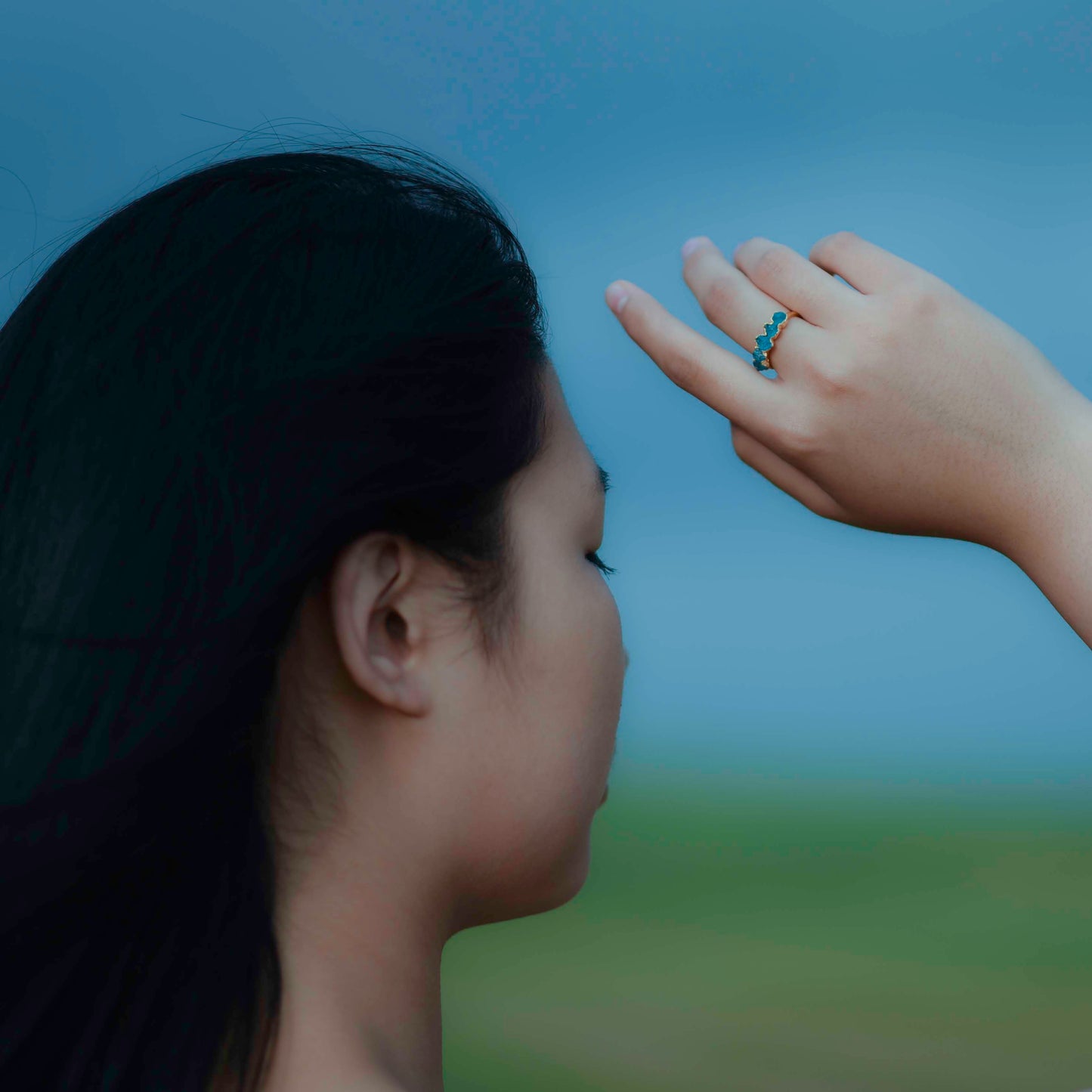 Gold plated Silver ring with Rough Apatite