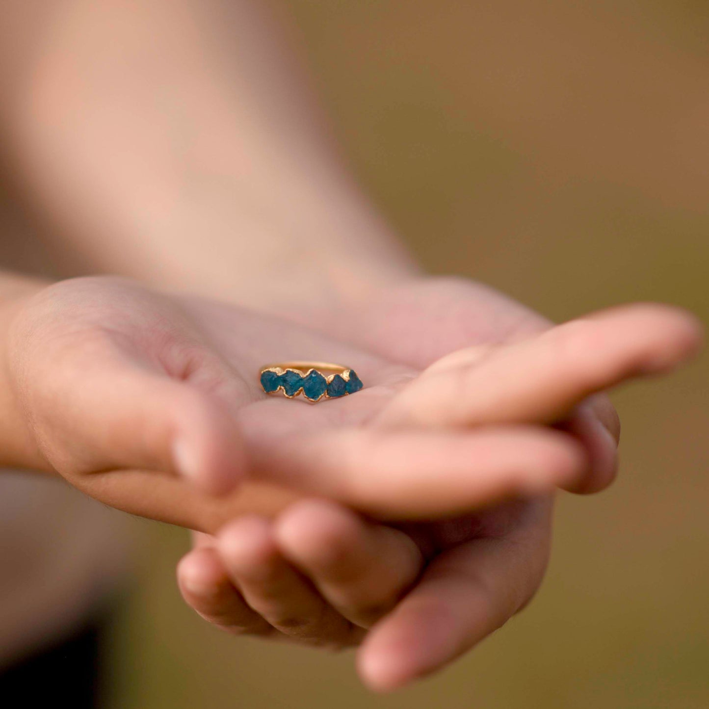 Gold plated Silver ring with Rough Apatite