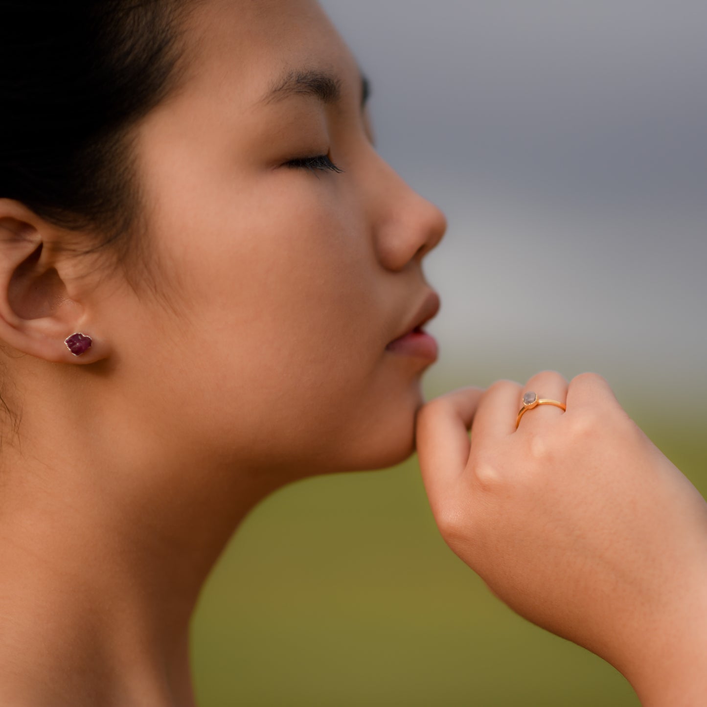 Gold plated Silver ring with Rough Moonstone