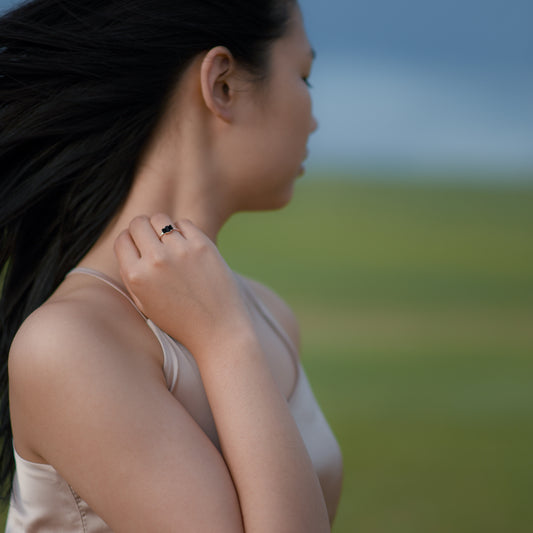 Rose Gold plated Silver ring with Rough Black Tourmaline