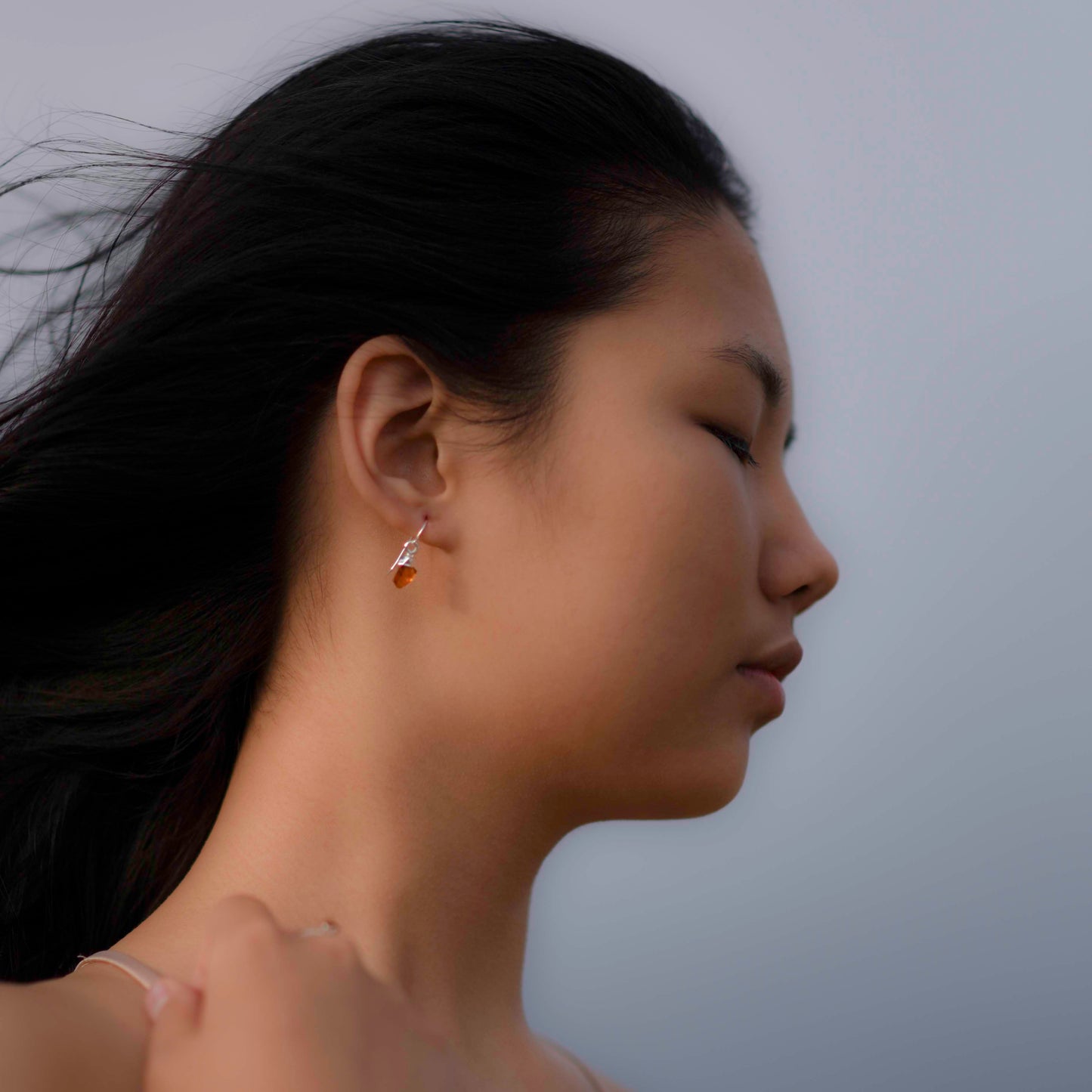 Silver hook earrings with Rough Citrine