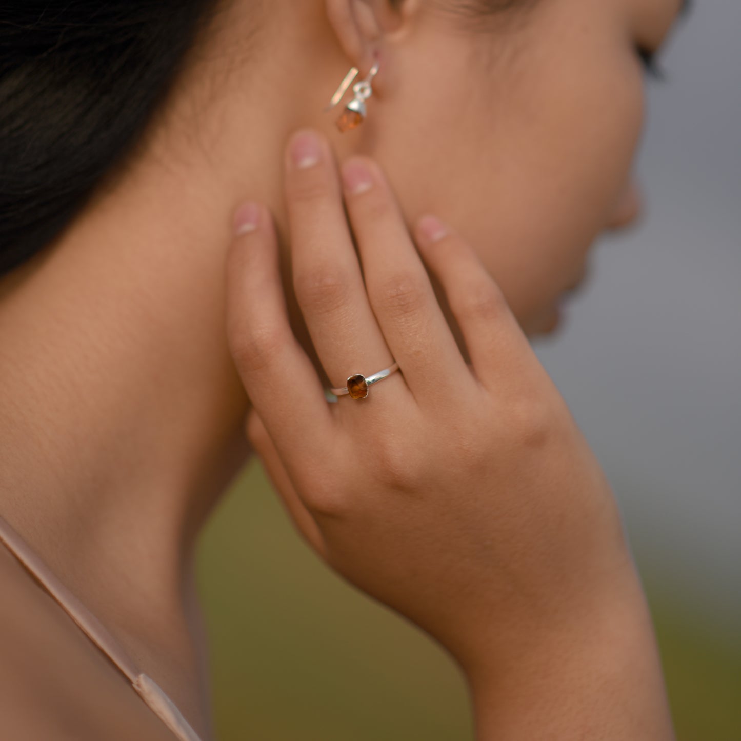 Silver hook earrings with Rough Citrine