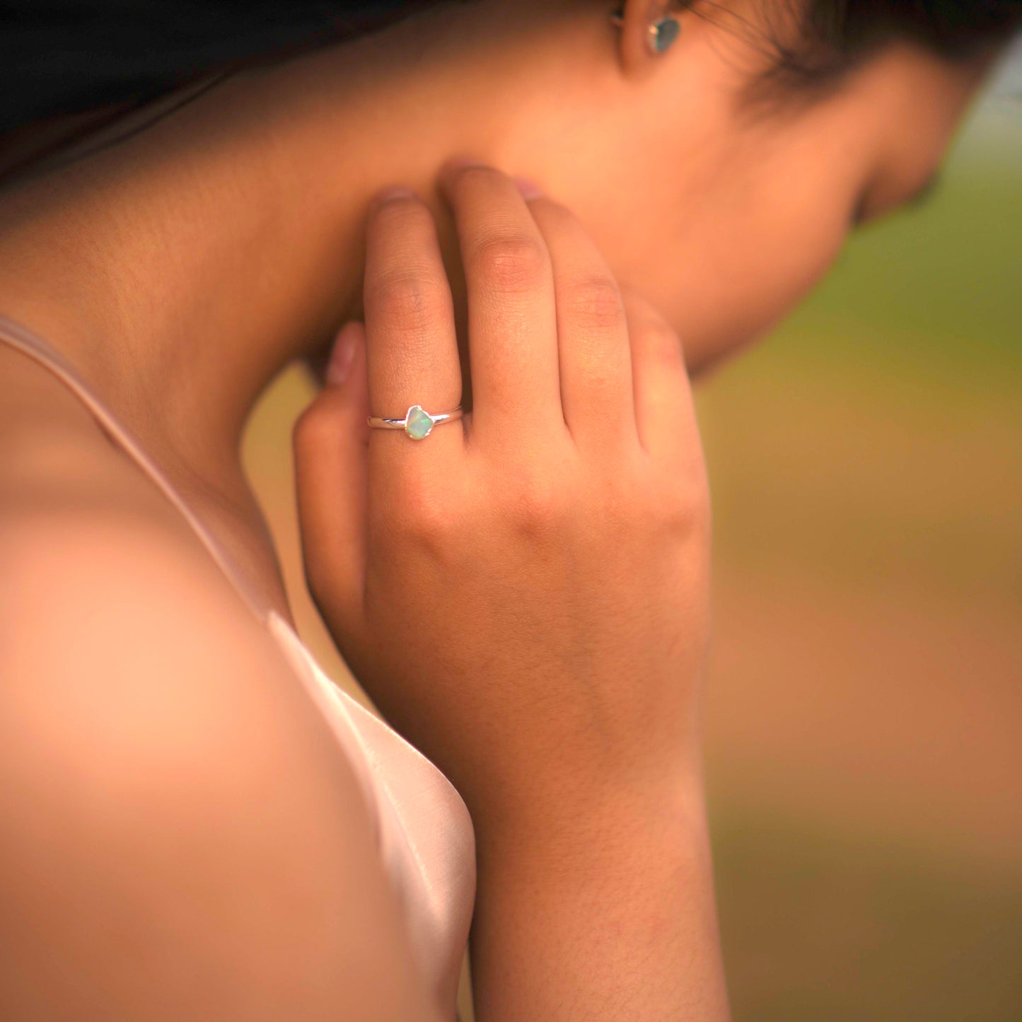 Silver ring with Rough Ethiopian Opal