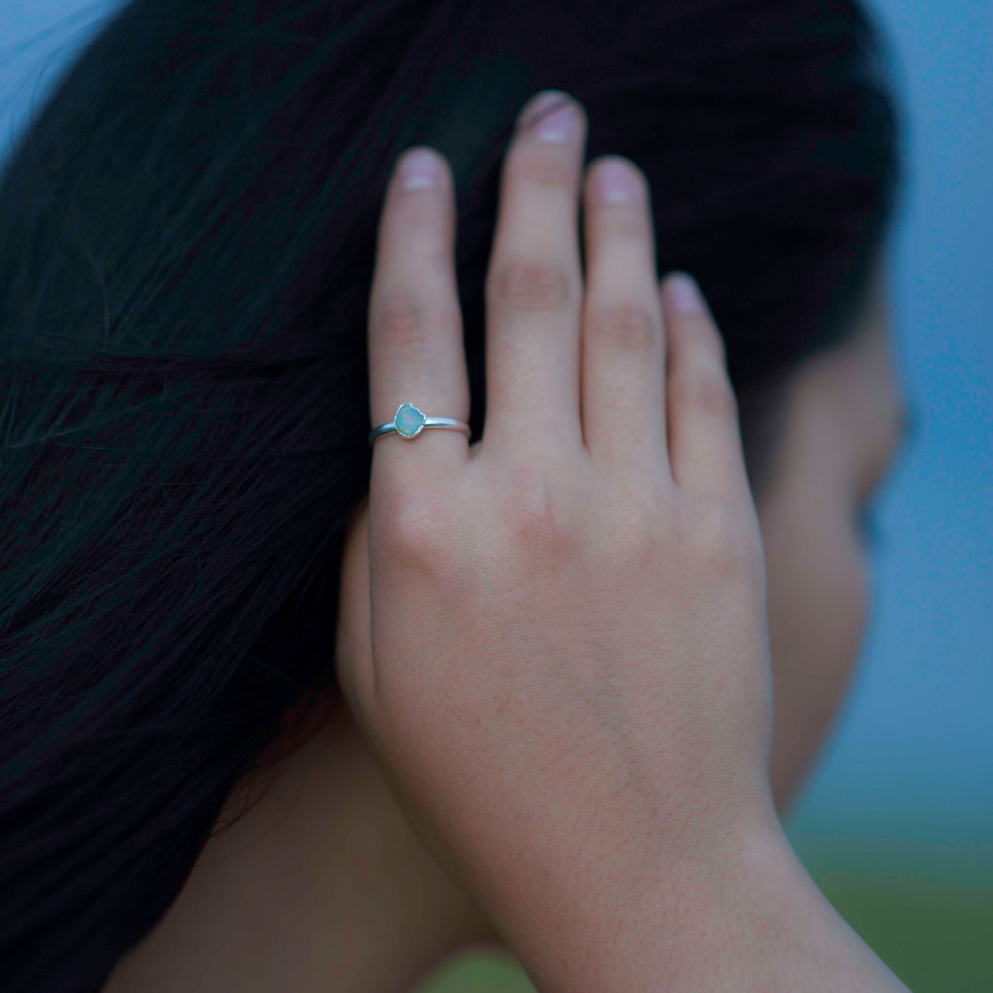Silver ring with Rough Ethiopian Opal