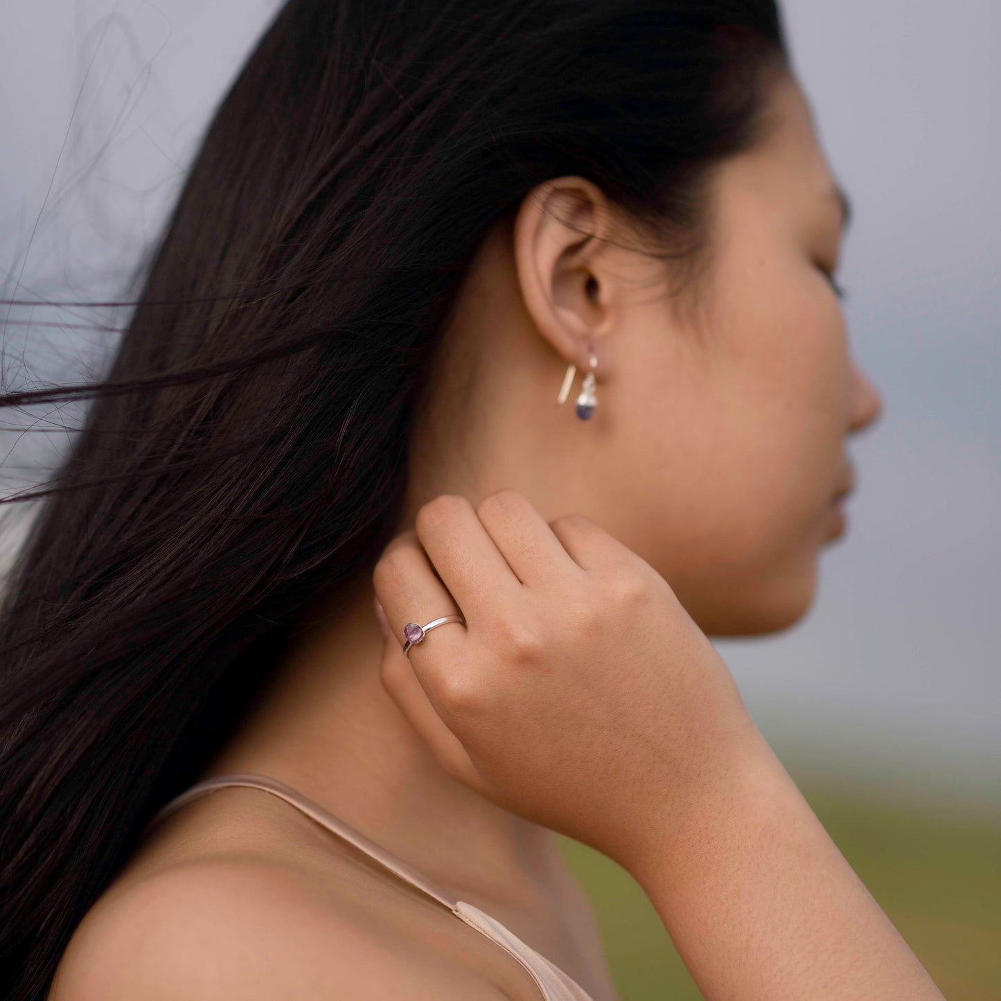 Silver ring with Rough Amethyst
