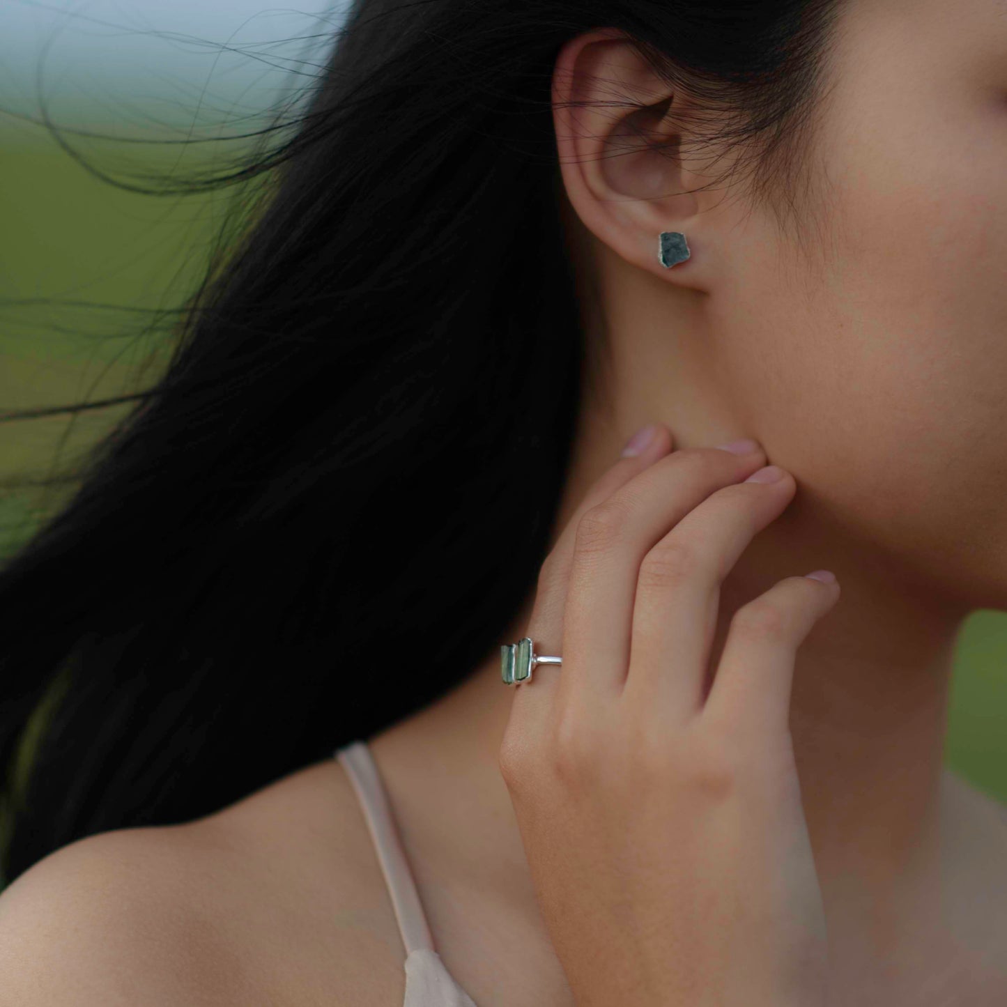 Silver ring with Rough Tourmaline