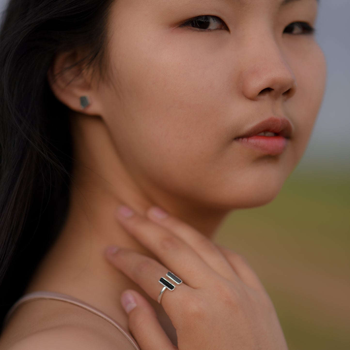 Silver ring with Rough Black Tourmaline