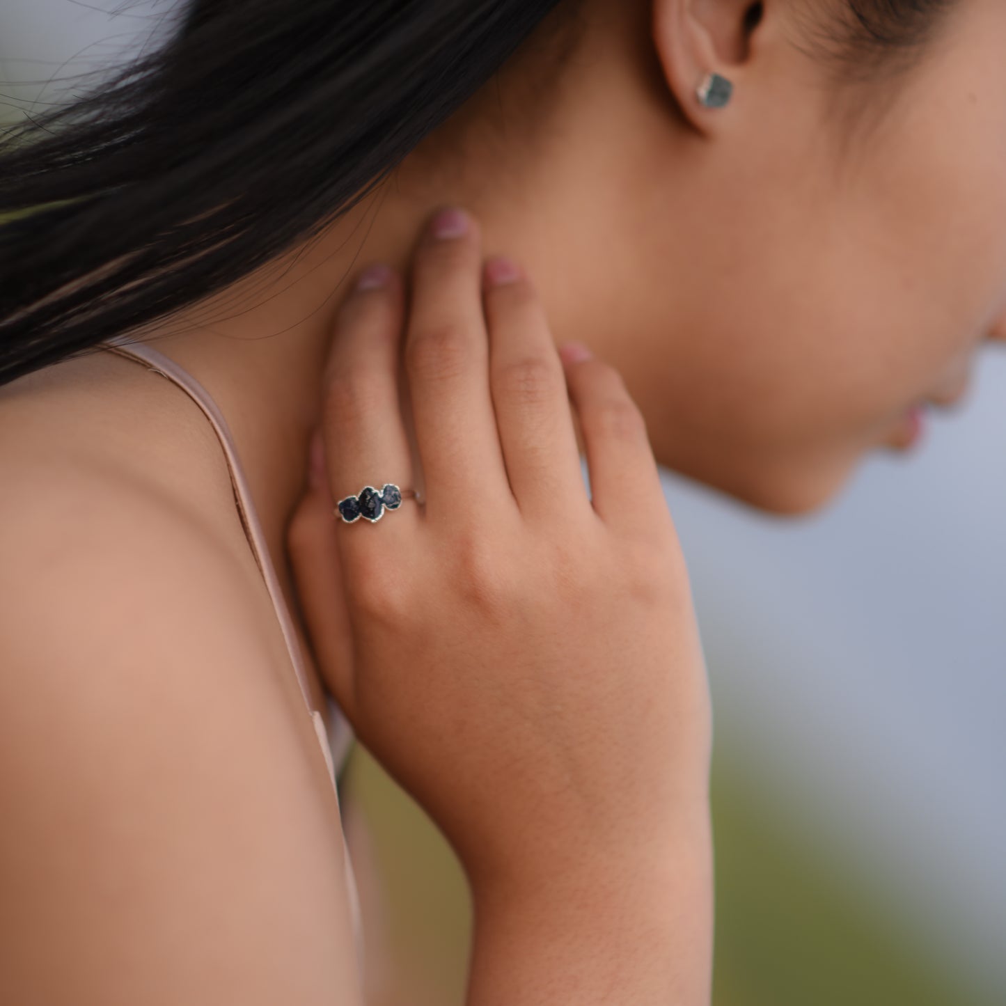 Silver ring with Rough Blue Sapphire