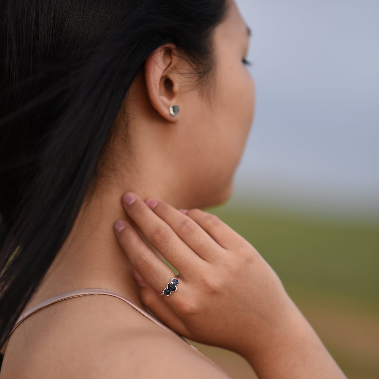 Silver ring with Rough Blue Sapphire