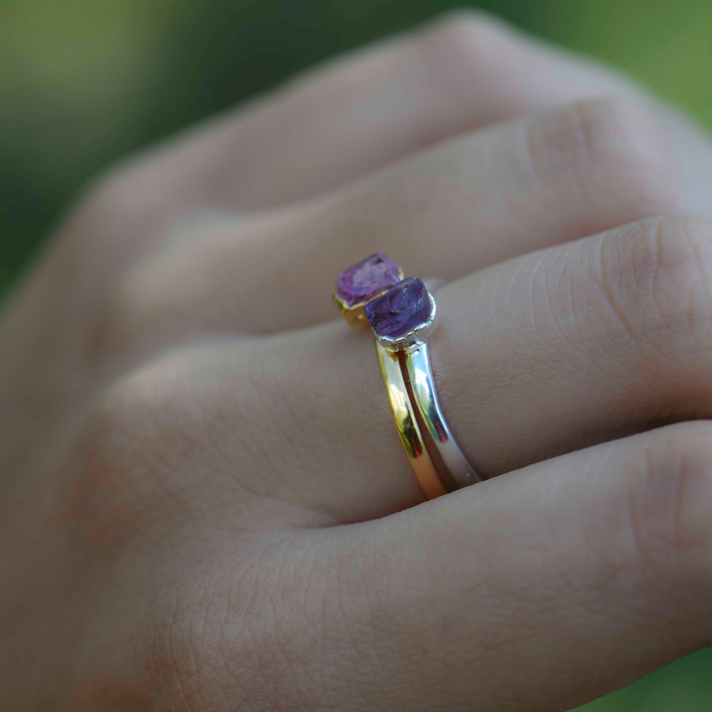 Silver ring with Rough Amethyst