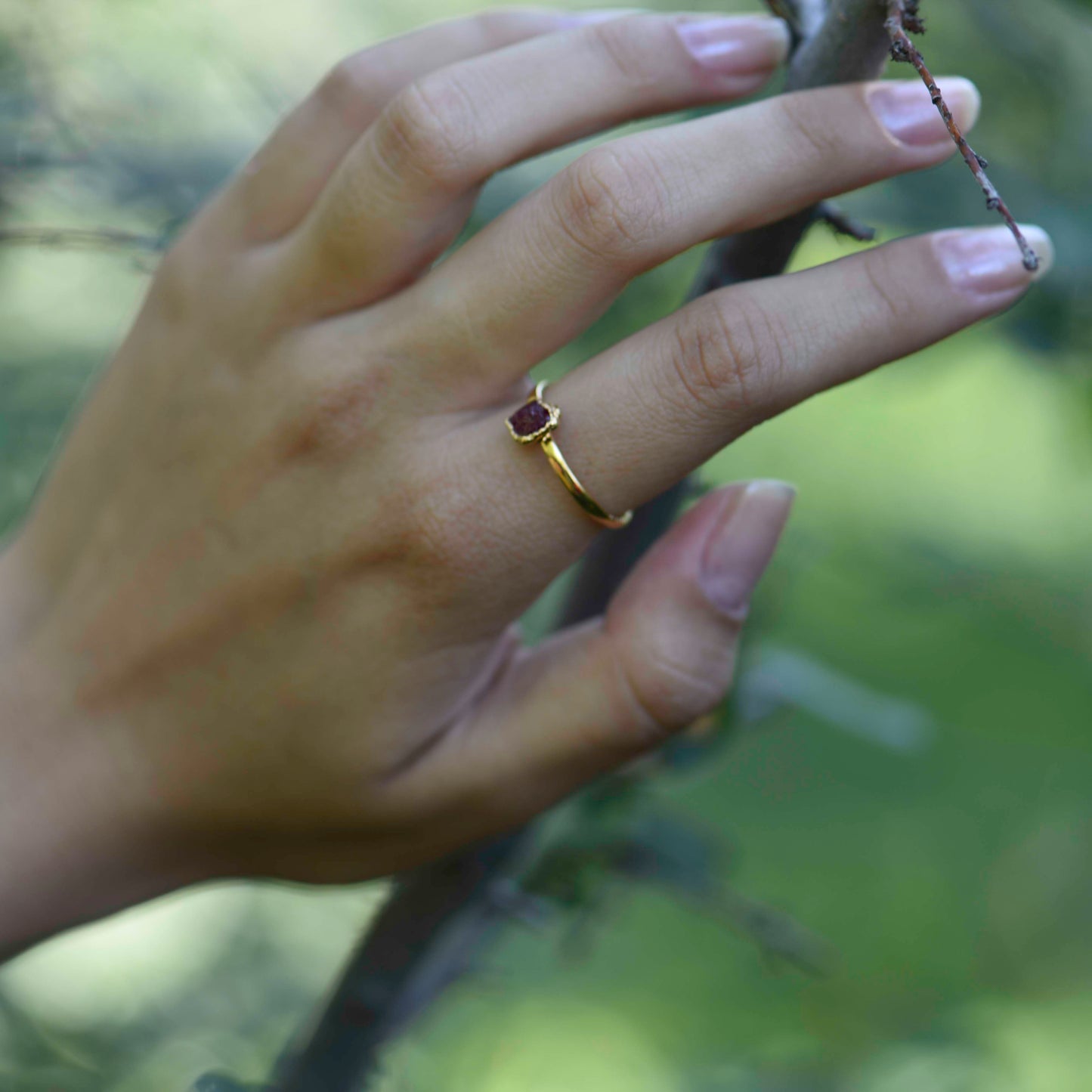 Gold plated Silver ring with Rough Pink Tourmaline