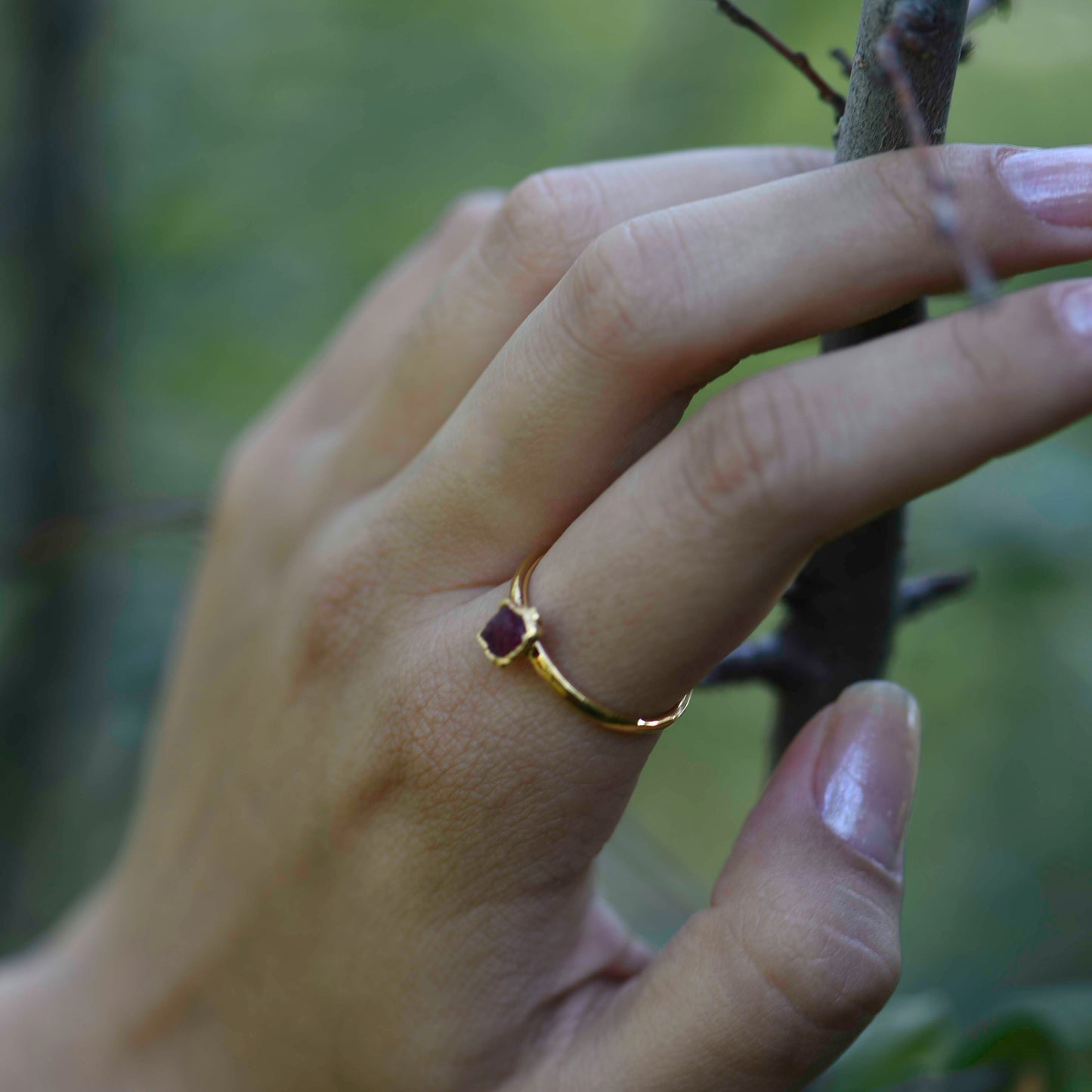 Gold plated Silver ring with Rough Pink Tourmaline