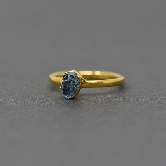 Gold plated Silver ring with Rough Aquamarine