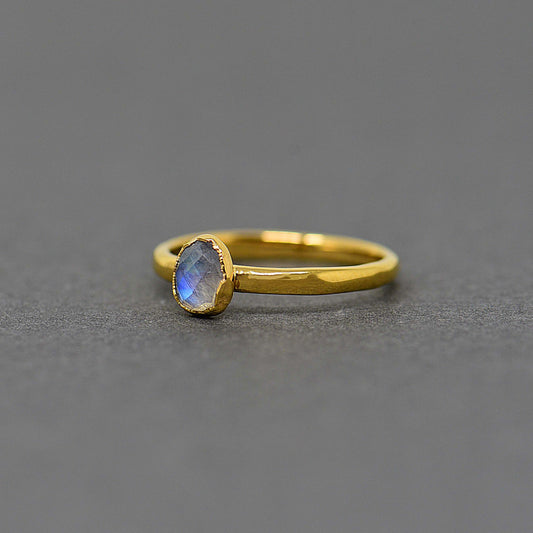 Gold plated Silver ring with Rough Moonstone