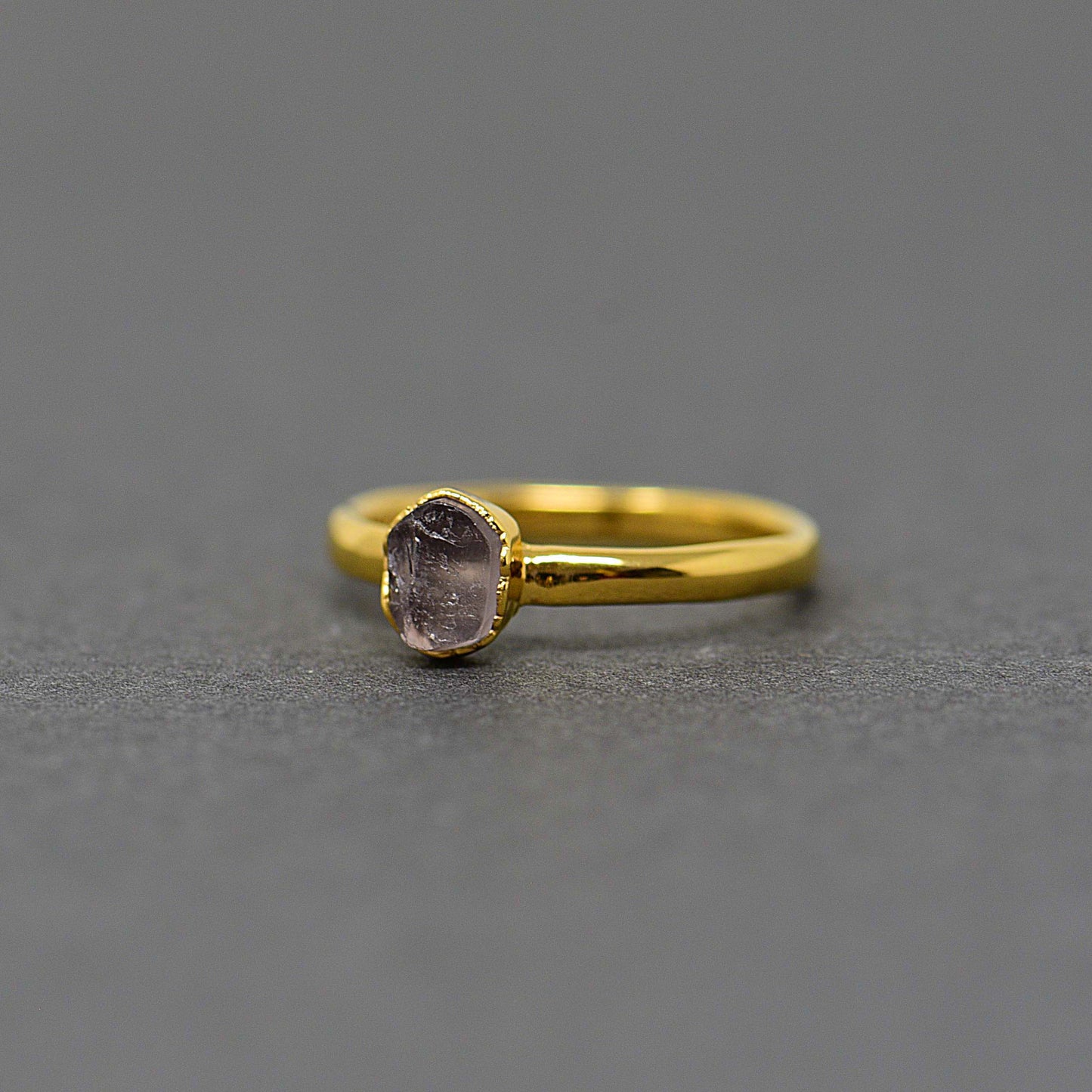 Gold plated Silver ring with Rough Rose Quartz