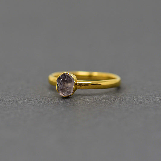 Gold plated Silver ring with Rough Rose Quartz