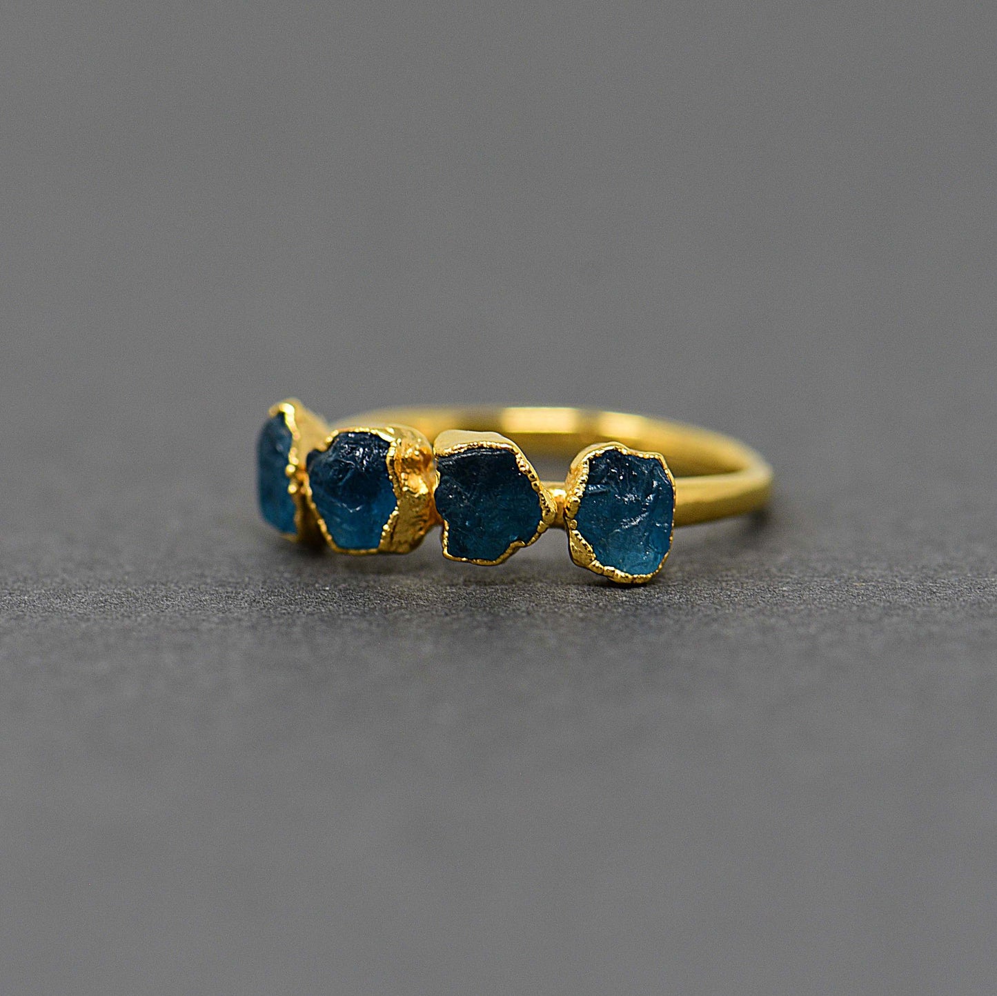 Gold plated Silver ring with Rough Apatite