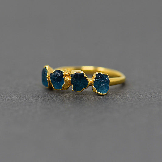 Gold plated Silver ring with Rough Apatite