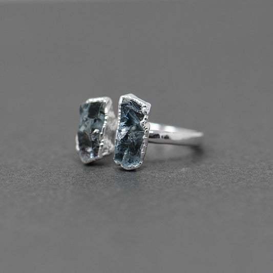 Silver ring with Rough Aquamarine