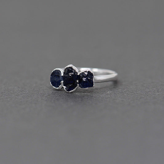 Silver ring with Rough Blue Sapphire